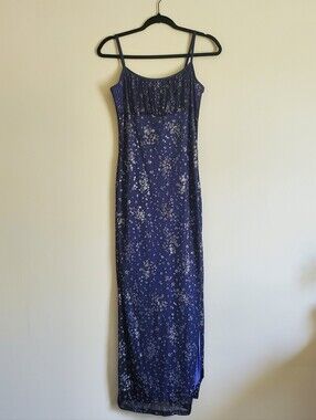 Candy Rocket Y2K Floral Mesh Dress Lined Prom Dress Sparkly Silver Blue Fairy M